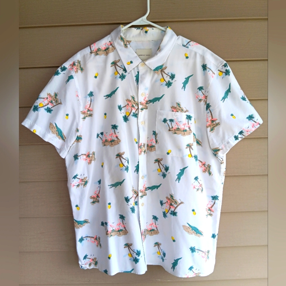 EUC Men's American Eagle S/S Button Down Island Tropical Theme Shirt Size XL